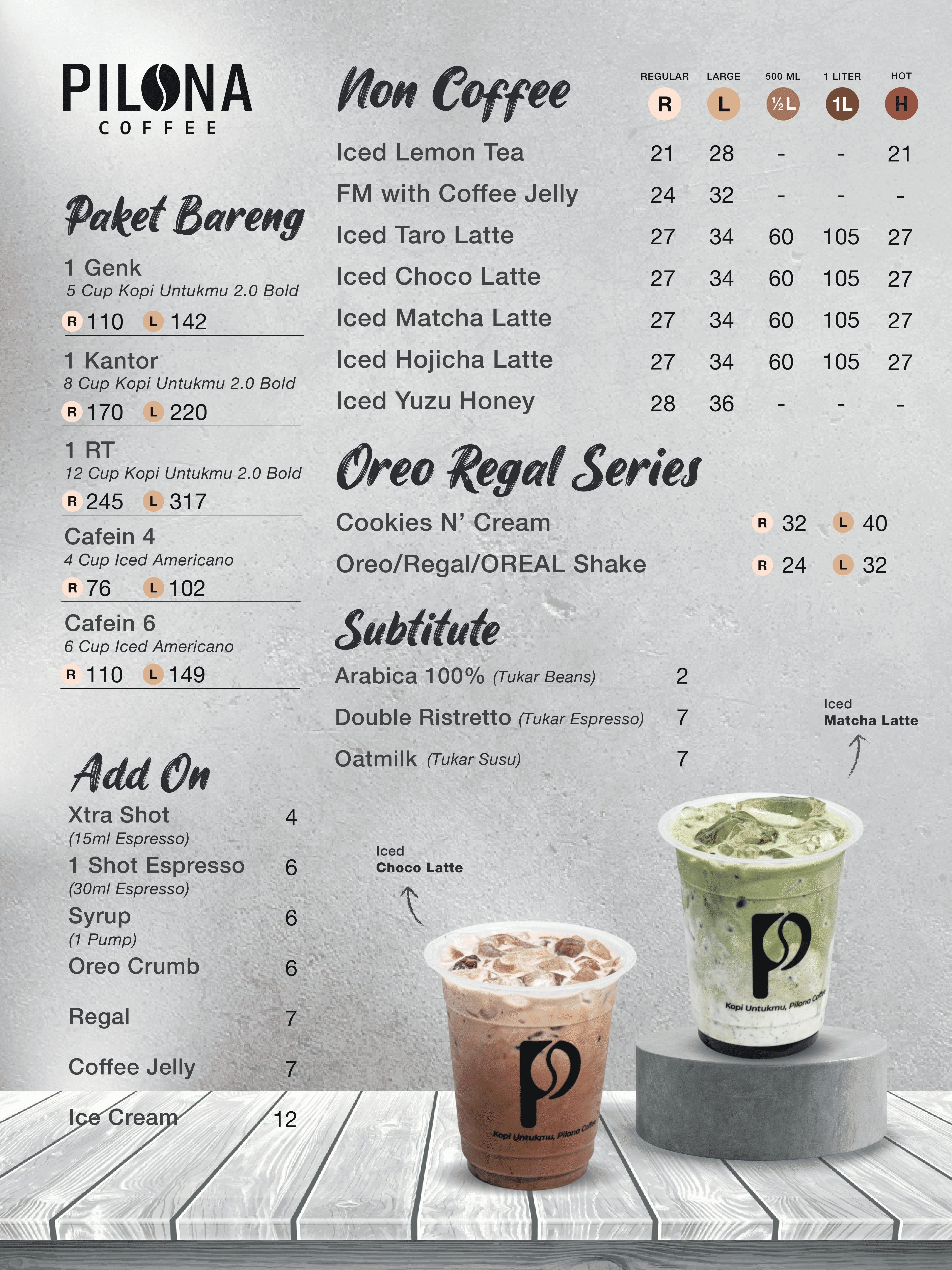 Pilona Coffee Menu - Non Coffee & More